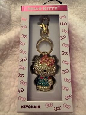 Hello Kitty Pink, Gold & Teal Crystal Keychain